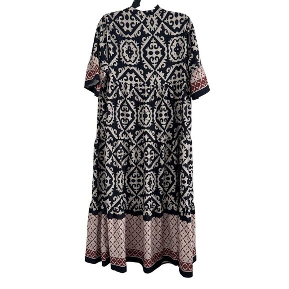 Shein Women Bohemian Short Sleeve Black & Beige Printed Maxi Dress Size L - Picture 2 of 9